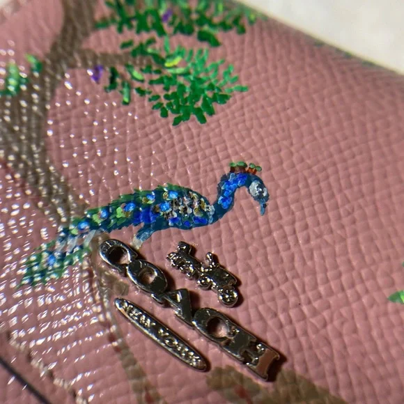 Hand Painted Peacock Pink Leather Coach Wallet - Picture 13 of 16